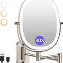FUNTOUCH 30X/1X Wall Mounted Lighted Makeup Mirror,5000mAh Rechargeable Double Sided Magnifying Bathroom Lighted Mirror, 3 Color Modes Touch Dimmable Extended Arm 360 Rotation, Brush Nickel