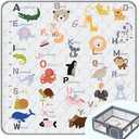 Baby Play Mat，Thick Soft 50" X 50" Playpen mat, Non-Slip and Machine Washable Baby Play Mats for Floor，Crawling Mat for Babies, Toddlers & Infants to Play and Learn (Animal Alphabet-A)