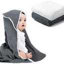 Arnzion Baby Hooded Towels for Babies and Toddlers, Muslin Baby Bath Towel Soft and Absorbency for Boys and Girls (Dark Grey White, Green, 3 Pack)