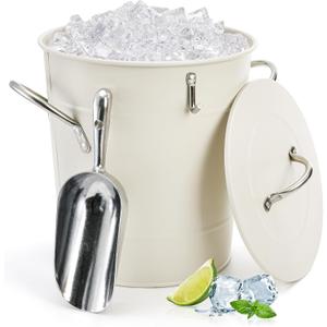YOUEON 4L Ice Bucket with Scoop and Lid, Double Walled Insulated Wine Bucket Chiller with Carry Handles, Beverage Tub for Cocktail Party, Camping, BBQ, Indoor & Outdoor Use, White