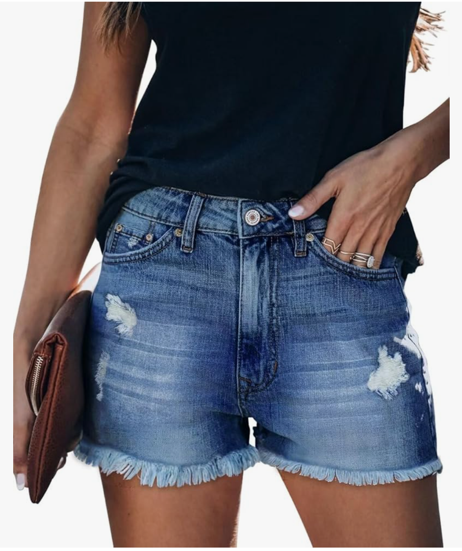 Women's Casual Summer Denim Shorts Mid Waisted Stretchy Ripped Jean Shorts with Pockets, Medium