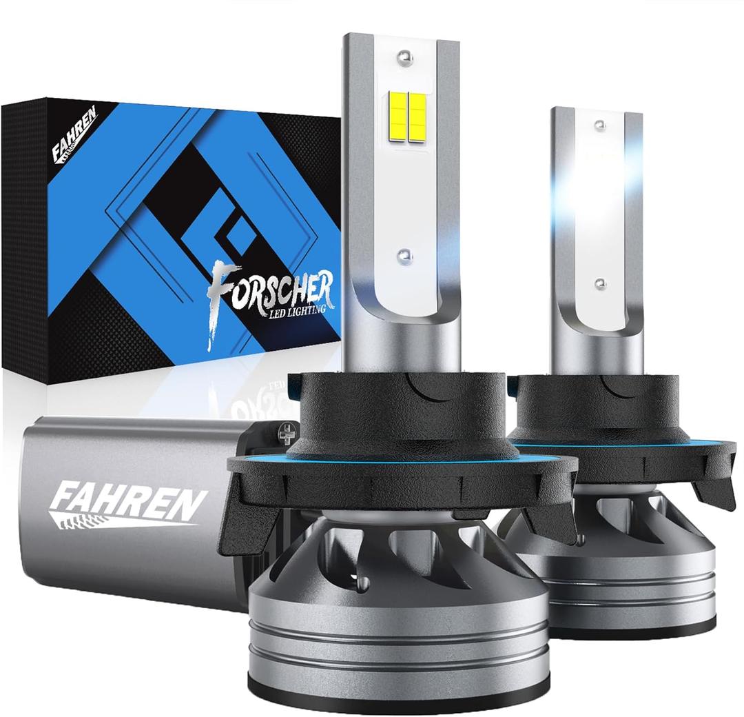 FAHREN H13/9008 LED Bulb, Ultra Brightness, Real 1:1 Size Canbus Ready Wireless Plug and Play, 6500K White Fog Light Bulbs, Cooling Fan, 70000H Lifespan, Pack of 2