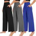 NEW YOUNG 3 Pack Women's Wide Leg Pants with Pockets High Waist Loose Sweatpants Casual Lounge Yoga Workout Palazzo L