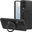 2 x Magnetic PU Leather Case Fit for Samsung Galaxy S25 Edge [Compatible with MagSafe][360-Degree Rotatable Ring Stand & Kickstand] Phone Cover for Samsung S25 Edge (Black)