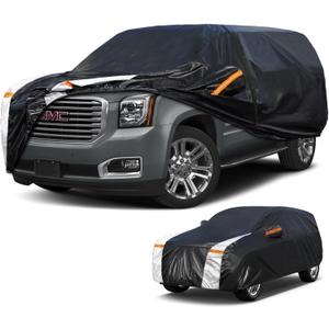 Large SUV Car Cover for GMC Yukon 100% Waterproof All Weather, Heavy Duty Outdoor Full Exterior Covers Rain Sun Wind UV Protection. (GMC Yukon+Towel+Storage Bag)