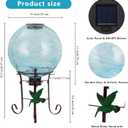 10 Inch Solar Glass Gazing Ball, with 9.4" Tall Metal Gazing Globe Stand, Solar Ball Lights Display Holder Set for Outdoor Garden Lawn Yard Decoration, Blue Water Ripple