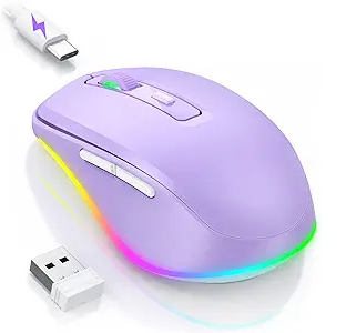 PEIOUS Wireless Mouse Jiggler  LED Wireless Mice with Buildin Mouse Mover, Rechargeable Moving Mouse for Laptop with Undetectable Random Movement Keeps Computers Awake  Purple