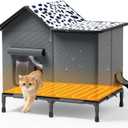 Heated Cat Houses for Outside Cats, Winter Insulated Weatherproof Outdoor Cat Heated House Shelter for Indoor Outdoor Feral Stray Barn Cats (25" x 14.6" x 24",Black Spots)