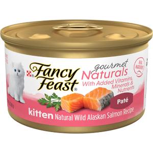Purina Fancy Feast Grain Free Pate Wet Kitten Food Gourmet Naturals Wild Alaskan Salmon Recipe - (Pack of 12) 3 oz. Cans (EXP 05/11/28)