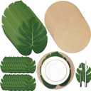 LemonRoad 72 Pcs Tropical Placemats Bulk 24 Jute Burlap Placemats 48 Palm Leaf Mats Hawaiian Coasters Waterproof Reusable Luau Party Decor for Hawaiian Summer Wedding Table Centerpieces