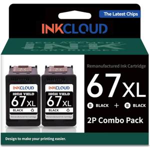 INKCLOUD Remanufactured 67xl Black High-Yield Black Ink Cartridge Compatible with HP 67 67XL for 2700 2700e 2752 2752e 2755 2755e 4100 4152e 4155 4155e 6000 6055e 6055 6452 6458e 6455 6455e Printer