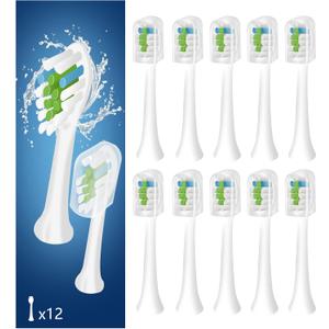 12 Pack Replacement Toothbrush Heads Compatible with fairywill P11 T9 Electric Toothbrush, W Shape Bristle Designed, Soft and Sanitary for Model P11 T9 Toothbrushes (Black)