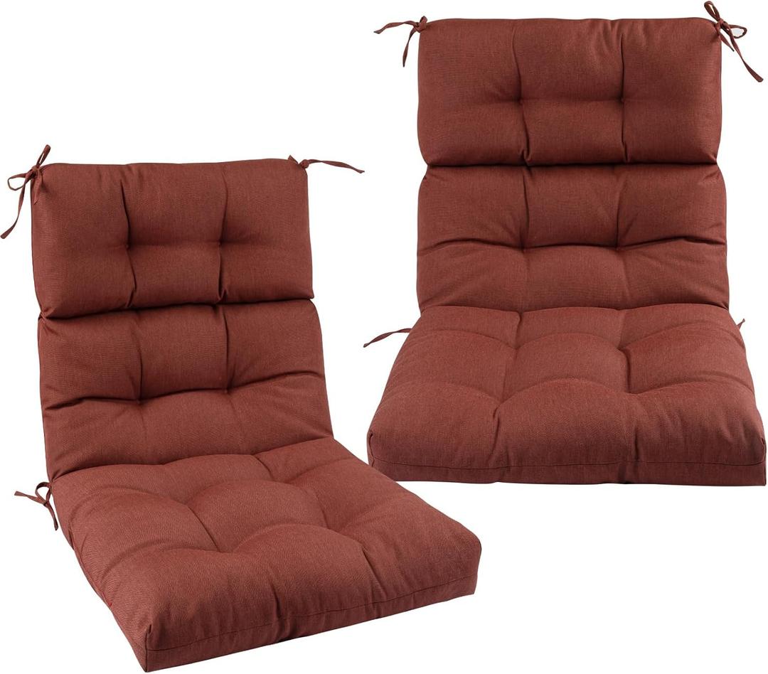Outdoor High Back Chair Cushions Set of 2,Reversible Lawn Chair Cushion 44 x22 inch,Water Resistant Tufted Adirondack Chair Cushion,for Garden Rocking Chair,Patio Furniture(Dark Red)
