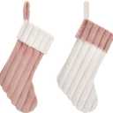 ONGLYP Christmas Stockings 2 Pack,20'' Soft Plush Faux Fur Textured Xmas Stockings with Plush Cuff,Luxury Large Christmas Stocking Hanging Ornaments Gift Bags for Christmas Decorations (Pink+White)