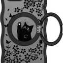Wavy Case for iPhone 16e Case with Stand [Compatible with MagSafe] Cute Black Cat & Floral & Butterflies Pattern Design, Kawaii 360 Magnetic Ring Kickstand Phone Cover for Women Girls