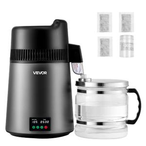 VEVOR Water Distiller, 6L/1.6 Gallon Larger Pure Water Purifier Filter for Home Table Countertop, 900W Glass Pot Distilled Maker, Stainless Steel Interior Drinking Machine to Make Clean Water