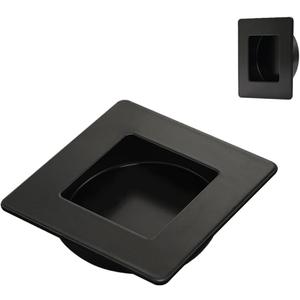 HOMOTEK 2 Pack 2-3/4 Inch Square Recessed Sliding Pocket Door Finger Pulls, 2-3/8 Inch Diameter Stainless Steel Flush Handles for Bypass Barn Door Drawer Pulls (Black)