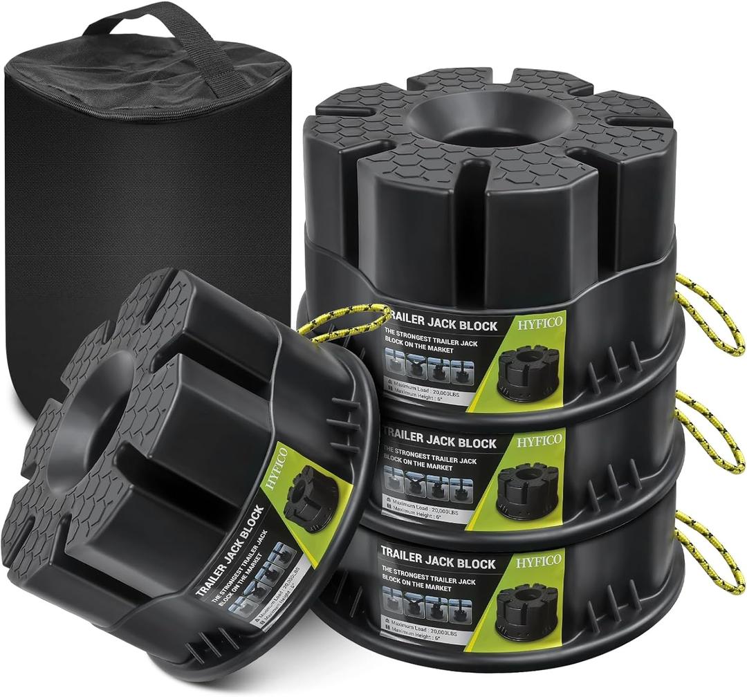 Trailer Jack Block 4 Pack - RV Leveling Blocks for Travel Trailers Wheels and Any Jack, 20,000 lbs RV Camper Leveling Blocks with Bag, Leveling Blocks Universal Compatibility & Convenient Storage