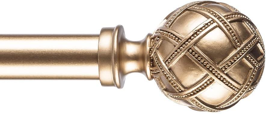 Ycolnaefllr 1 Inch Diameter Single Curtain Rod for Windows Heavy Duty Drapery Rods Adjustable Length from 48 to 84 Inch,Adjustable Single Window Curtain Rod with Resin Finial, Gold