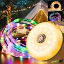 miudeco Camping String Lights 32.9FT/10 M Rollable, USB Portable Rechargeable Camping LED String Lights for Hiking Travel AWN Tent Yard Garden Decoration and Holiday Gift-Color