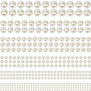 1980Pcs Self Adhesive Pearl Stickers, Shynek Pearls Sticker Gems for Hair, Face, Makeup, Eye, Nail, Crafts, Assorted Sizes (Beige White)