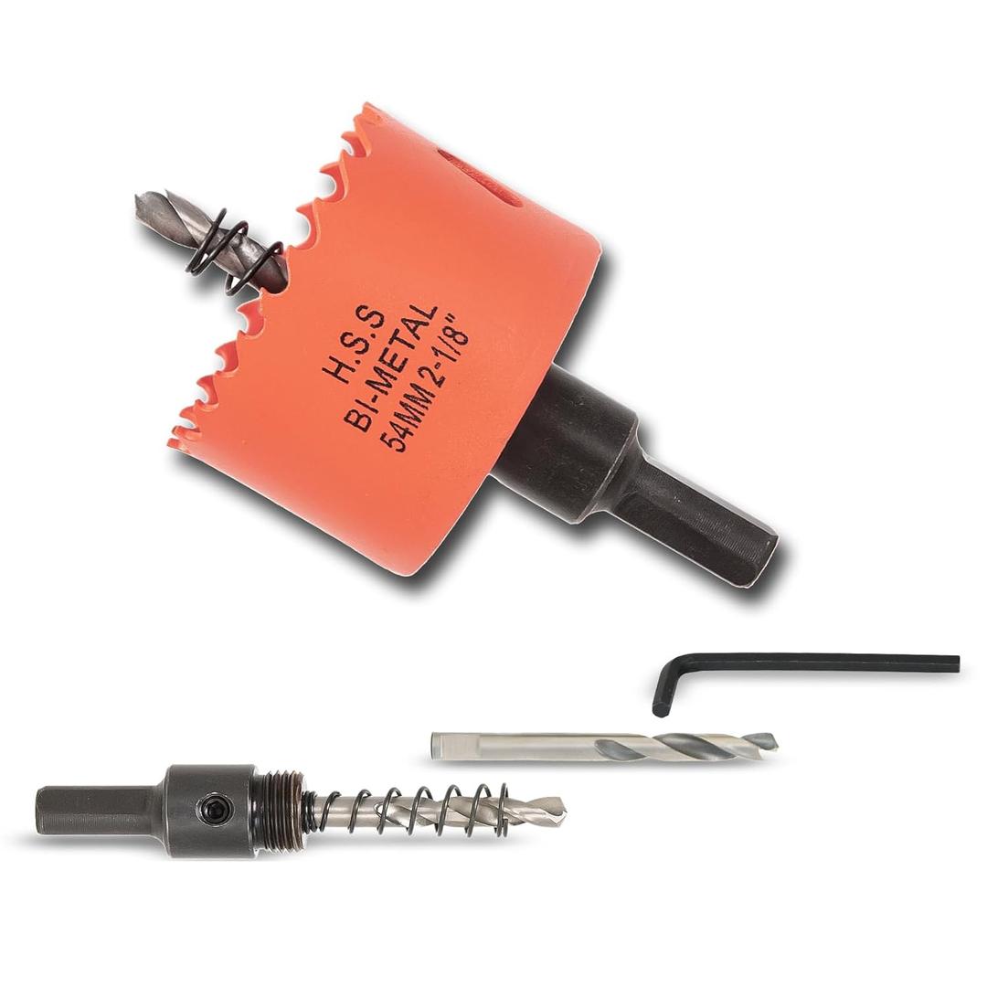 2-1/8 inch Hole Saw with Arbor for Metal Wood Plastic, 2-1/8 in Bimetal Hole Cutter for Different Project with Smooth and Flat Drilling Edge, Fast Chip Removal