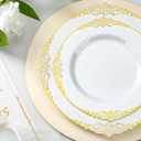 Bestluck 700PCS Gold Plastic Plates for 100 Guests, Disposable Dinnerware Sets Include 200 Gold Rim Plastic Plates, 100 Silverwares, 100 Cups, and 100 Pre Rolled Napkins for Party, Wedding, Graduation
