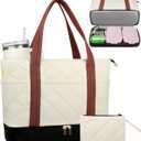 Covkev Lunch Tote Bag for Women with 15.6 Inch Laptop Compartment& Clutch Purse, Lightweight Puffer Laptop Tote Bags with Independent Insulated Lunch Compartment, Briefcase for Office Teacher Nurse