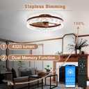 VOLISUN Farmhouse Ceiling Fans with Lights and Remote, 19.7in Low Profile Ceiling Fan Flush Mount, 3000K-6500K Dimmable Bladeless Fandelier Ceiling Fans with Lights for Bedroom(Walnut)