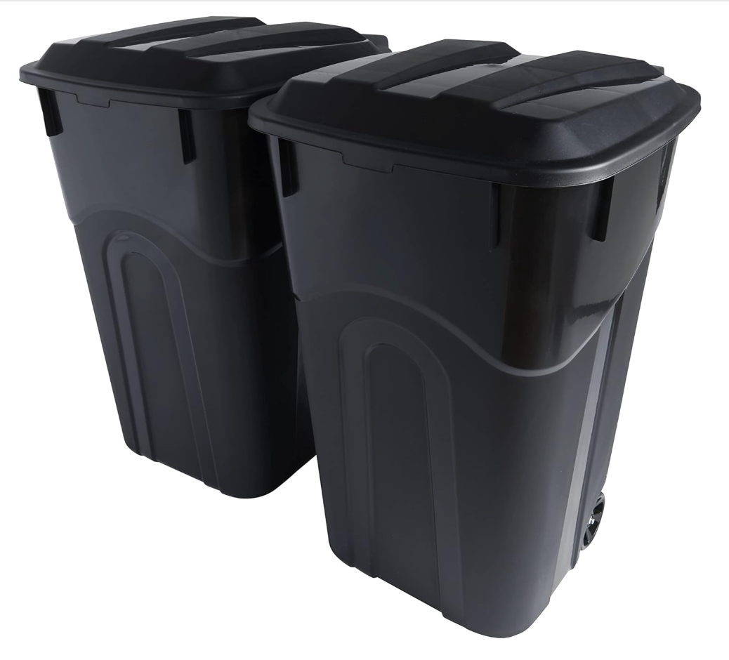 United Solutions 32 Gallon Wheeled Outdoor Garbage Can with Attached Snap Lock Lid and Heavy-Duty Handles, Black, Heavy-Duty Construction, Perfect Backyard, Deck, or Garage Trash Can, 2 Pack