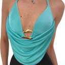 MakeMeChic Women's Cowl Neck Halter Rave Tops Y2k Backless Open Back Going Out Tops, Small