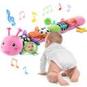 Baby Toys 6-12 Months Music Caterpillar Infant Toys Stuffed Animals 0-3-6 Months Teething Tummy Time Sensory Toys with Mirror Rattle&Pull String for Boys Girls Birthday Gifts|Candy Pink,Leafy