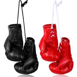 Zhanmai 2 Pairs Mini Boxing Gloves for Car Mirror Miniature Punching Gloves Boxing Party Favors Holiday Christmas Ornament Hanging Decoration for Home Car Accessories Bag Keychain(Black, Red)