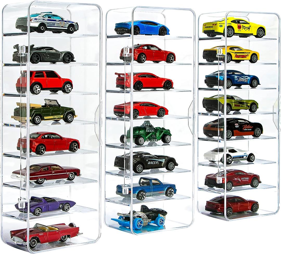 KISLANE 24 Toy Cars Display Case Compatible with Toy Cars, Transparent Acrylic Display Case Matchbox Cars