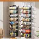 POKIPO 8-Tier Over the Door Pantry Organizer, Large Metal Door Spice Rack with Adjustable Basket, 2 in 1 Wall Mount or Hanging Heavy-Duty Pantry Door Storage Shelf for Kitchen and Bathroom, Black
