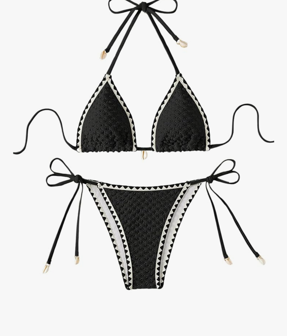 SHENHE Women's 2 Piece Triangle Beach Bikini Sets Color Block Halter Swimsuit Bathing Suit
Black L