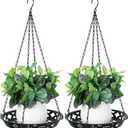 Enhon 2 Pack Plant Hanger, 12 Inch Metal Hanging Planter for Indoor Outdoor Plants, Classy Glossy Black Decorative Hanging Plant Shelf for Window Wall Ceiling Home Decor