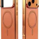 Metal Magnetic Case for iPhone 17 Pro [Compatible with MagSafe] Slim Aluminum Bumper with Anti-Scratch Lining, Original Metal Texture Military-Grade Shockproof Cover (Orange, for iPhone17 Pro)