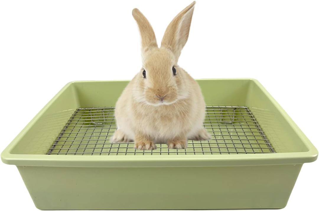 Upgraded Large & Medium Litter Box for Rabbits & Guinea Pigs Ideal for Bunnies, Ferrets, and Small Pets High-Capacity Cage Toilet Tray with Elevated Grid & Low Entry Design (Large)