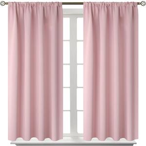 BGment Baby Pink Room Darkening Curtains for Short Window - Rod Pocket Thermal Insulated Blackout Curtains for Girl Bedroom, 42 x 40 Inch, 2 Panels