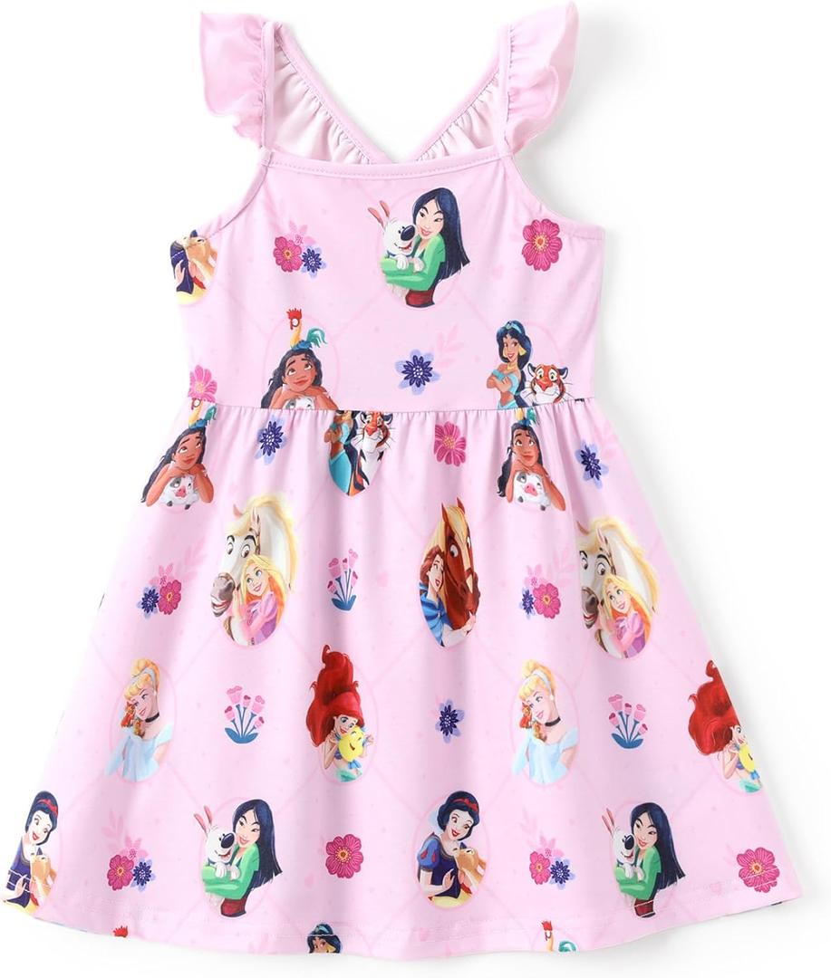 Disney Princess Minnie Mouse Frozen Elsa Girls Dress Ruffle Sleeveless Criss Cross Sundress Summer Clothes Baby to Toddler (2T)