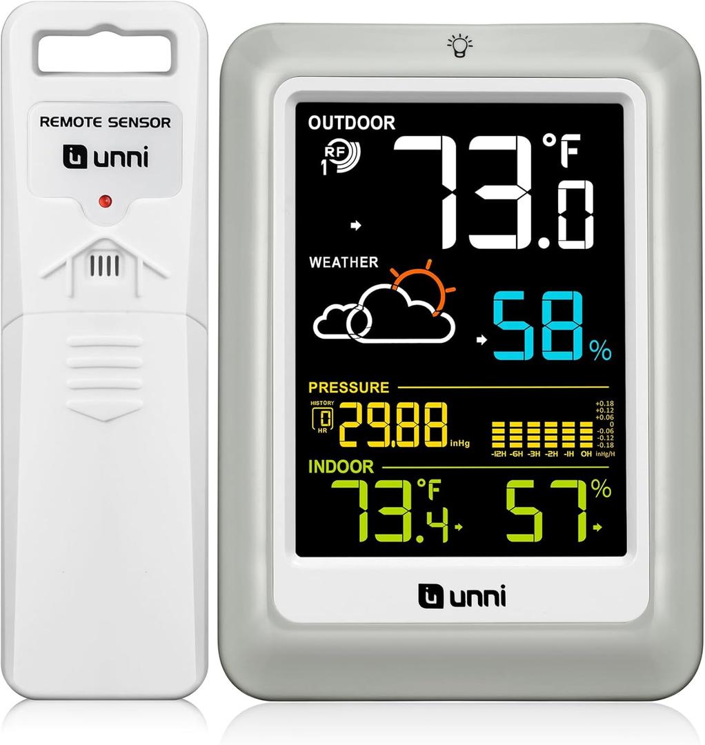 Wireless Weather Stations, with 330ft Range Sensor and Adjustable Backlight Inside Outside Monitor (Colorful) (Multi)