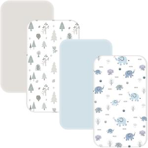 4 Pack Baby Bassinet Sheets - 35"x20" Bedside Bassinet Sheets for Newton, Ezebaby, AMKE(3 in 1) & Other Large Bedside Sleeper | Ultra Soft & Skin Friendly Bassinet Fitted Sheets for Boys Girls (Cyan)