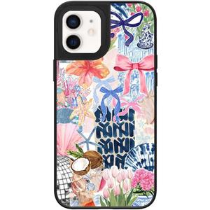 Case for iPhone 12/12 Pro, Trendy Aesthetic Preppy Coastal Beach Pattern Print, Glossy Hard PC Back Soft TPU Bumper, Slim Shockproof Anti-Scratch Cover for Teen Girls Women