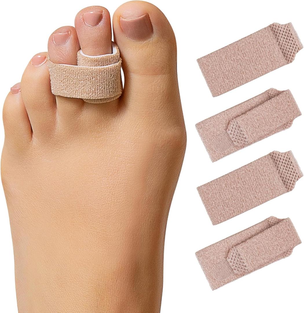 ZenToes Hammer Toe Corrector for Women & Men - Reusable Fabric Buddy Wraps for Broken Toes - Cushioned Toe Splint for Protection & Recovery & Hammertoe Straightener - 4 Count (Small, Beige) (Original Support Beige)