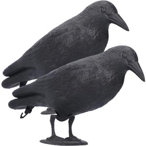Realistic Crow Decoys, Life Sized Simulation Crow Statue Hunting Bait Decoys Black Crow Figuring,Flying Bird Props for Halloween Party Outdoor Garden Crow Decor (2 PCS)