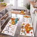 Ileading Fall Kitchen Rugs Set - 3 Piece Mats with Non Slip Backing, Washable Runner for Sink, Laundry, Hallway & Indoor Decoration (Striped Pumpkins)