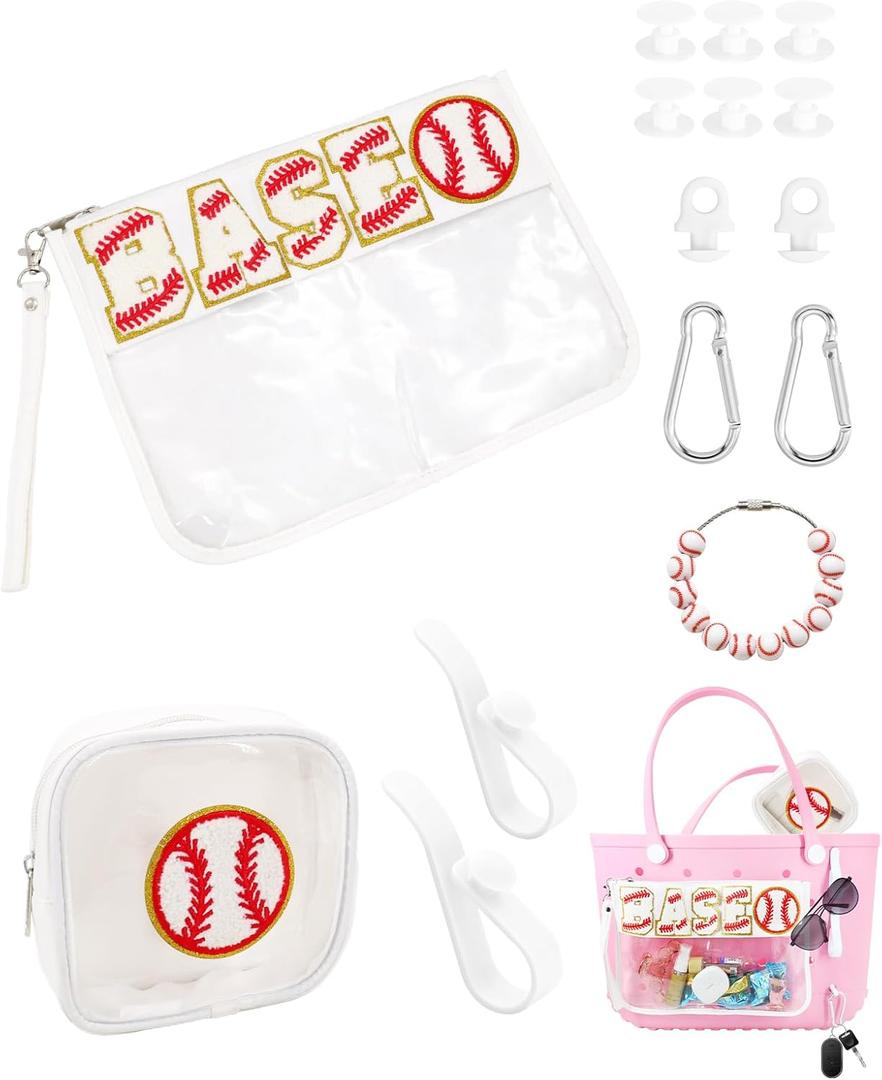 Onism 13PCS Baseball Bag Accessories Set, Clear Insert Snack Pouch Bags, Croc Bag Organizers with Key Holder, Buttons,Charms and chain,Team Gifts, Makeup Cosmetic Bag for Mom Women Girl(Baseball) Onism 13PCS Baseball Bag Accessories Set, Clear Insert Snack Pouch Bags, Croc Bag Organizers with Key Holder, Buttons,Charms and chain,Team Gifts, Makeup Cosmetic Bag for Mom Women Girl(Baseball)