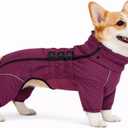 Lovelonglong Warm Dog Coat Double Layers Dog Vest, 4 Legs Covered Windproof Waterproof Reflective Warm Dog Vest Outdoor Skating Dog Costume for Corgis Dachshund Dog Purple, Size D-M