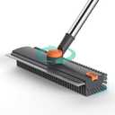 Floor Scrub Brush with Long Handle Length Adjustable, 3 in 1 Heavy-Duty Stiff 90° Bristle Floor Scrubber Broom with Squeegee, Cleaning Brush for Bathroom, Garage, Kitchen, Tile, Deck & Patio (Gray)